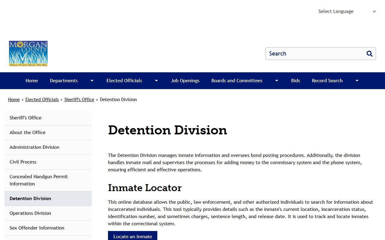 Morgan County Detention Division page for inmate records and jail lookup